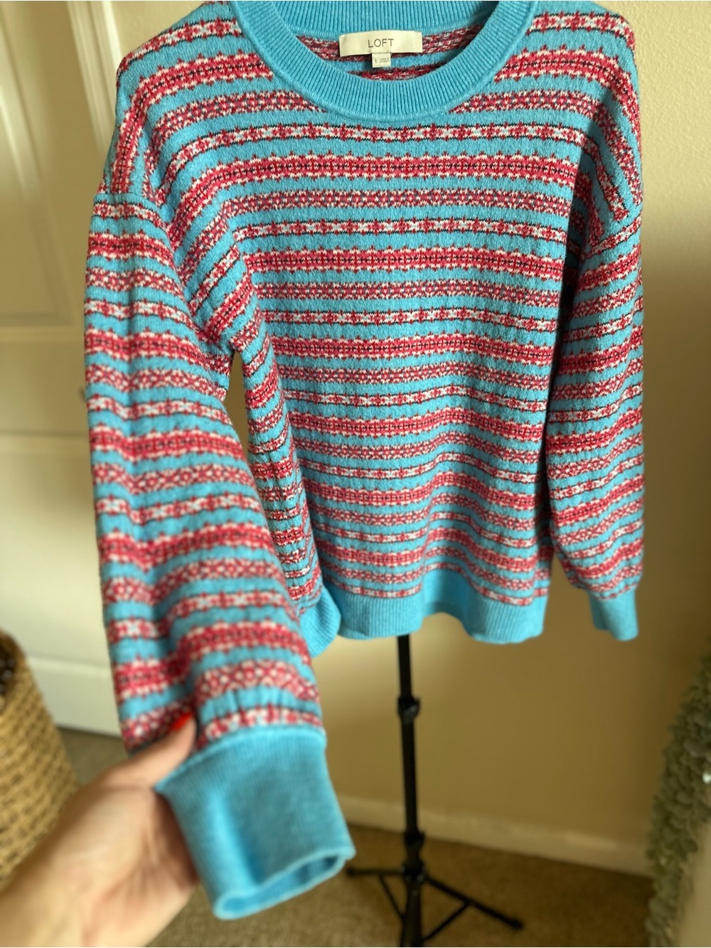 LOFT Blue and Pink Striped Crewneck Sweater - Picture 5 of 8